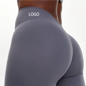 Custom Solid Spandex/Nylon Quick Dry High Waist Yoga Pants Gym Wear Fitness Booty V Scrunch Hip Lift Workout Butt Leggings Women