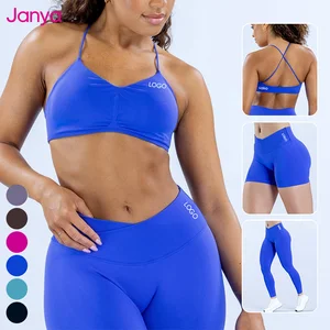 Janya Custom Logo Activewear Sets Crisscross Straps Backless Sports Bra Scrunch Butt High Waist Gym Fitness Leggings Yoga Set