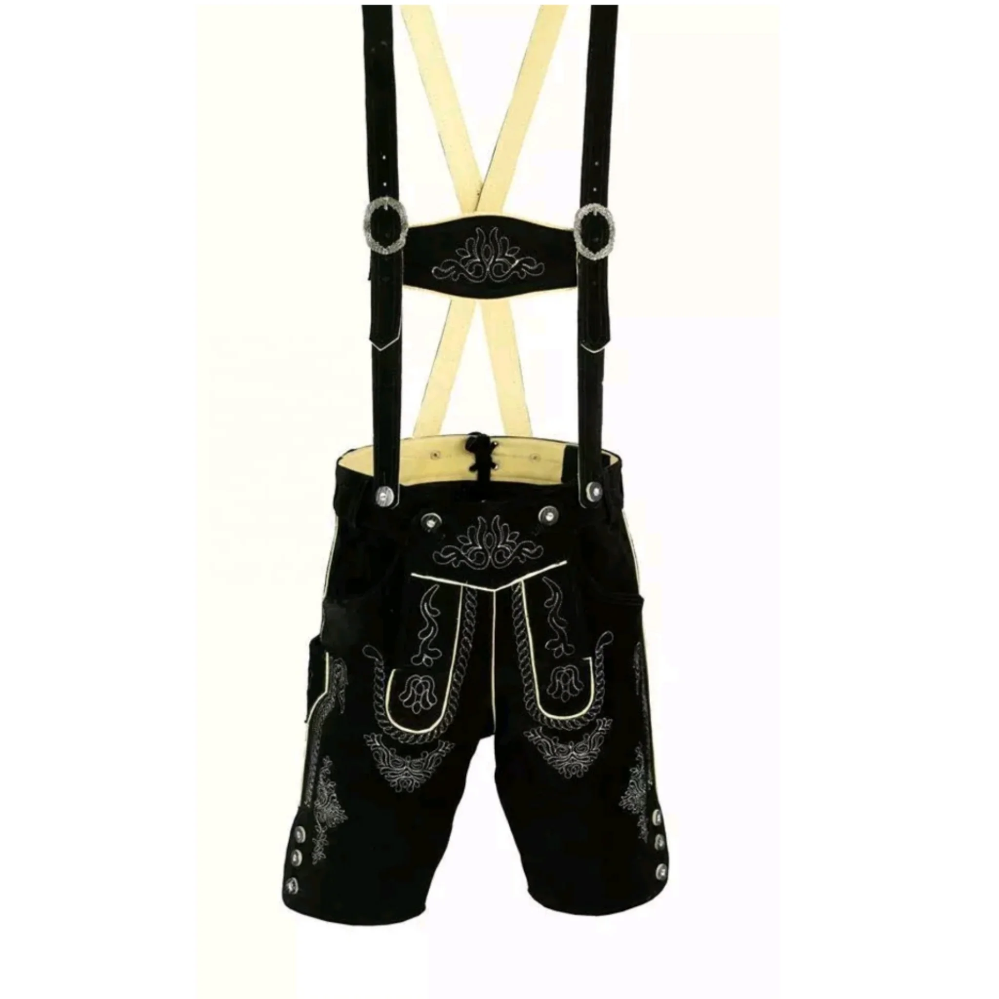 RIDEX Mens Bavarian Short Lederhosen Cowhide Brown Leather with Matching Suspenders 