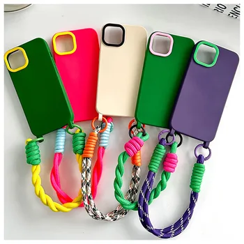 Hot Sell Colored TPU Lanyard  Phone Case Crossbody Necklace Cellphone Case For iPhone 15 Pro