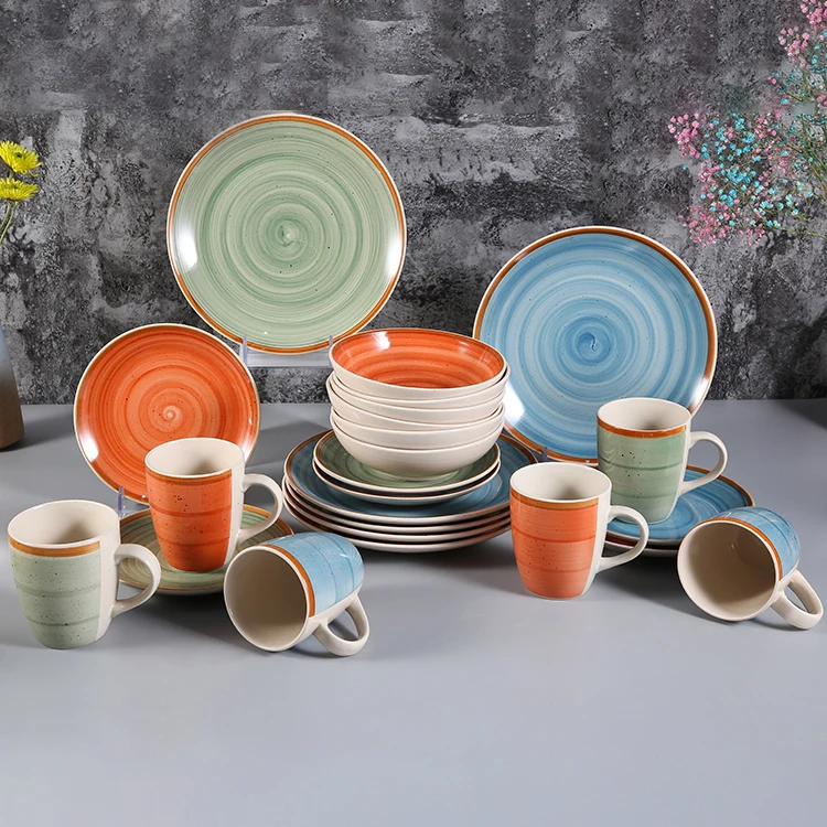 24 Piece Sample Available Pakistan Nordic Style Eyelash Edges Handmade Fine China Blue 12 16 Pcs Hand Painted Party Plates Set Stoneware Dinnerware