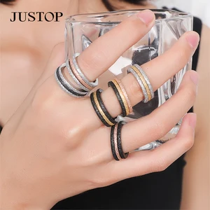 Fashion Classic Railway Sand Blasting Shine Polished Simple Jewelry Stainless Steel 18k Rose Gold Multi-layer Engagement Ring