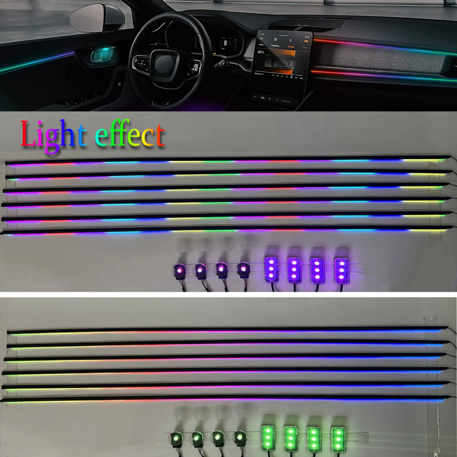 Car Dynamic Ambient Light Kit 18 In 1 Rgb Interior Decoration Acrylic