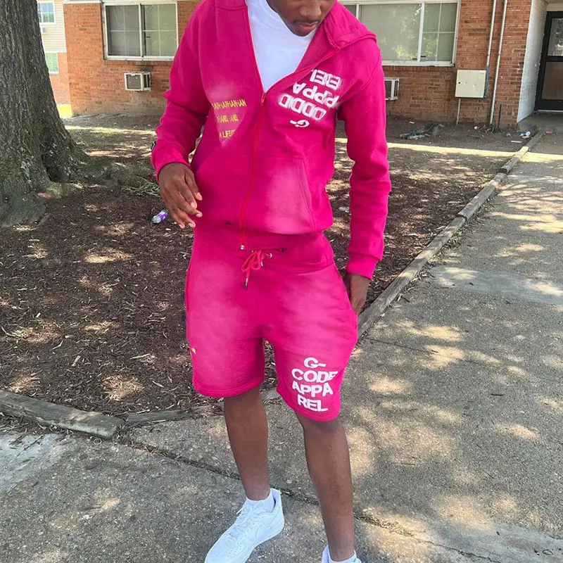 Custom Design Logo Sportswear Clothing Sweat Shorts and Hoodie Set