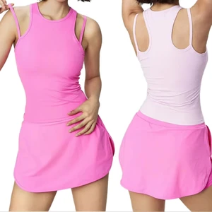 Women's Comfortable High Support Tennis Bra Shorts Solid Pattern Golf Skirts 2-Piece Outfits with Front Logo Sexy Golf Suits