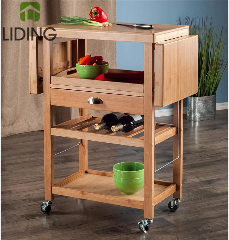 
Бамбуковая Кухонная Тележка, Бамбуковая Складная Кухонная Тележка 