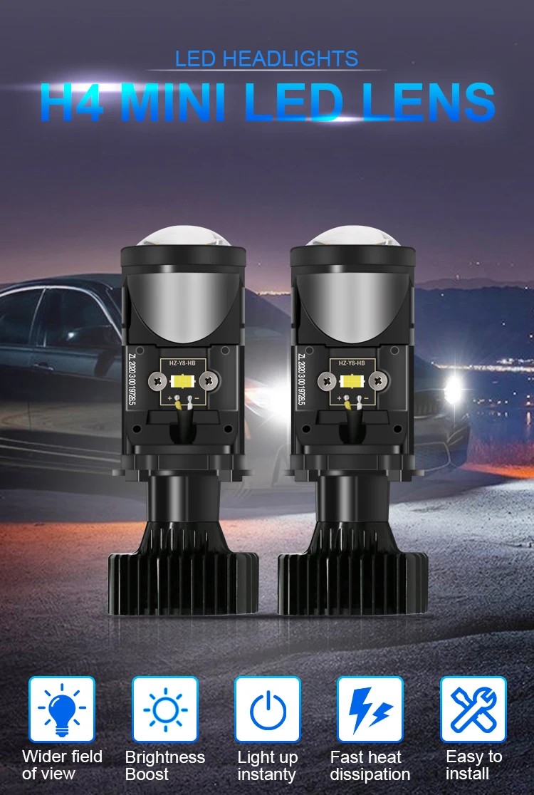 Led Mini H4 35w 6000k Led Projector Lens Bulbs For Rhd/lhd Headlamp ...
