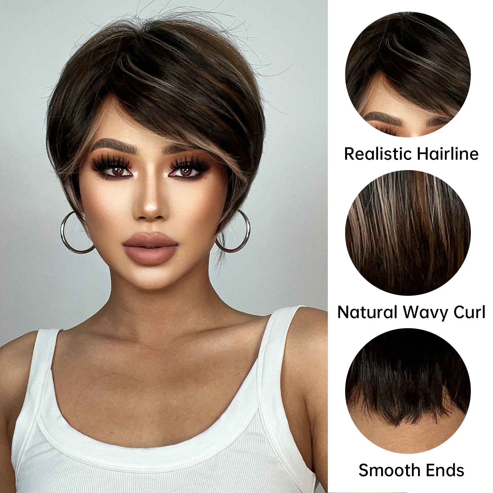 Factory Fast Delivery Short Pixie Cut Brown Highlight  display picture 1