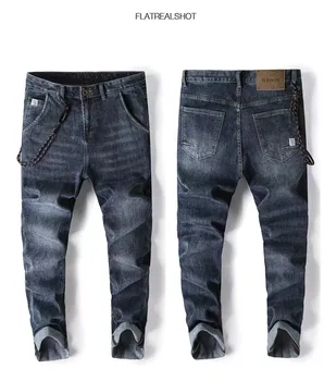 Wholesale OEM Customized Men Fashion Jeans Dark Blue Denim Pencil Style Pants