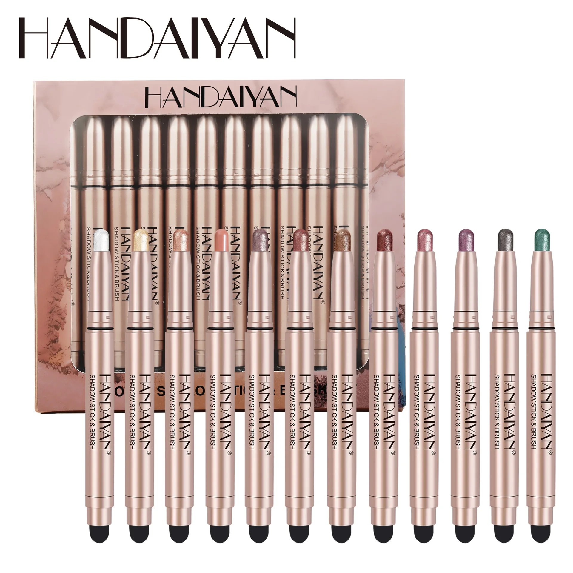 Handaiyan 12 Colors Lazy High Light Eyeshadow Stick Set Pearl Matte Silkworm Pen Fine Flash Brightening Eyeshadow Pen