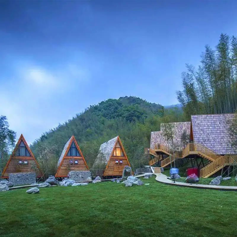 Prefab Wooden a Frame Prefab Camping Cabin Kit Set Home  New Style Triangle Resort Holiday Beautiful Tree House