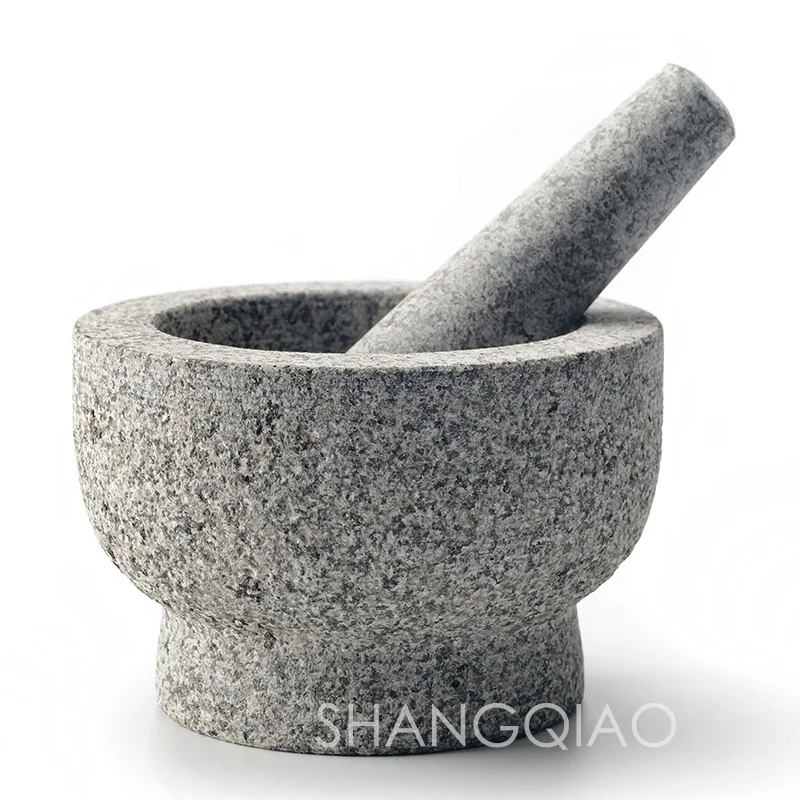 White Granite Mortar & Pestle Natural Stone Grinder for Spices