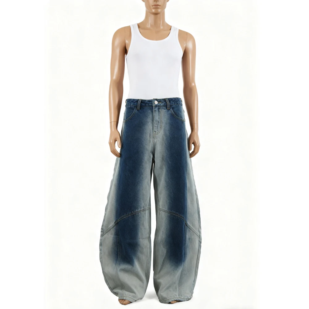 Men's Baggy Wide Leg Jeans High Quality Gradient Denim Pants Fashionable Streetwear for Male