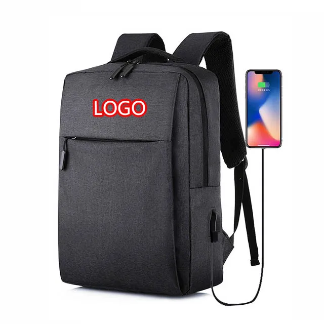 Bsci Custom Black Nylon Laptop Backpacks Custom Logo Usb Laptop Bag
