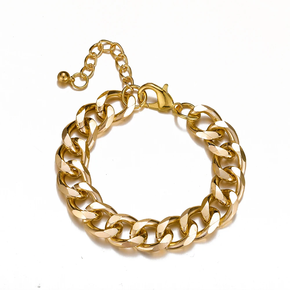 Luxury Gold Cuban Link Chain Bracelet Gold Plated Punk Style Chunky Charm Bracelets For