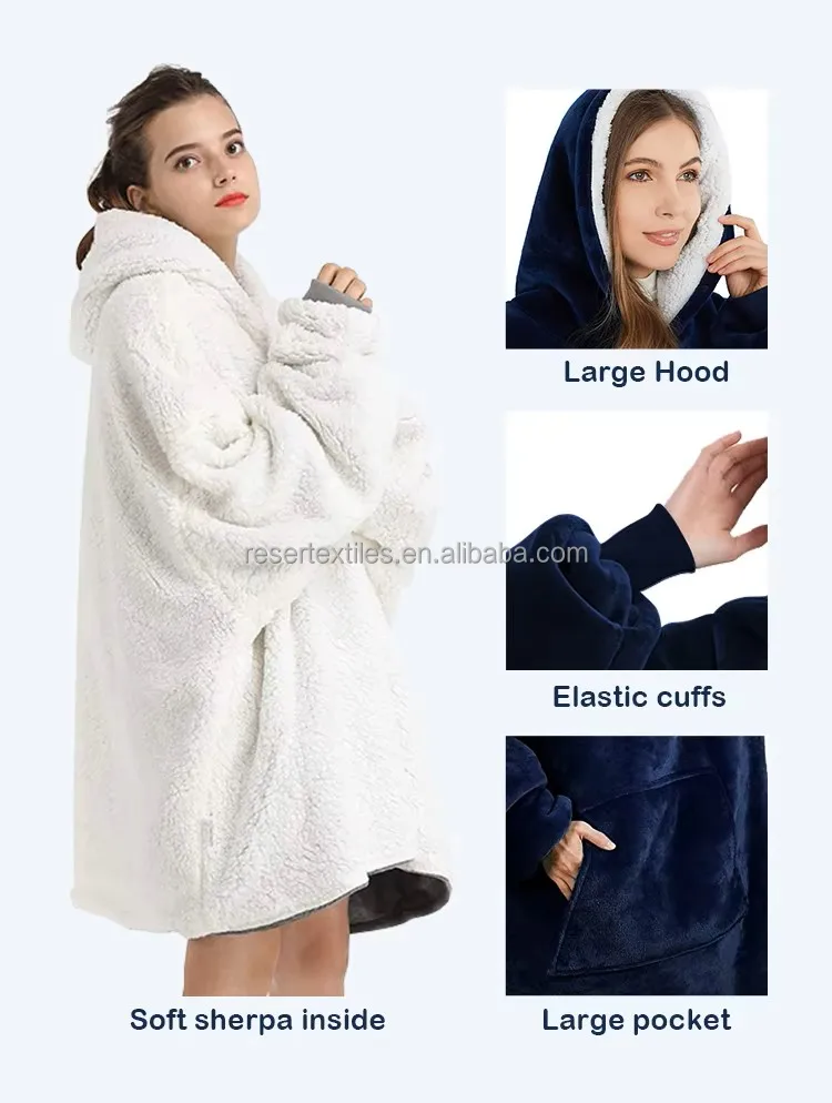 One Size Sherpa Blanket Hoodie Wearable Warm Sweatshirt for Adults Perfect Winter Gift for Women Moms Men