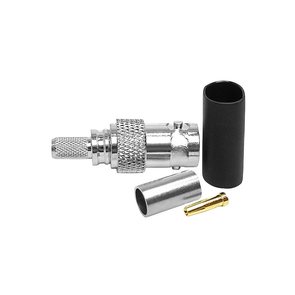 Factory Price Brass Material RF Straight Solderless BNC Jack Crimp (ez) Connector for LMR200 RG58 Coaxial Cable