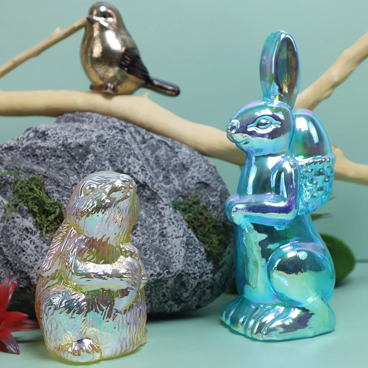 wholesale hand blown glass easter bunny rabbit figurine spring day theme decor crafts led lighted ornaments for sale