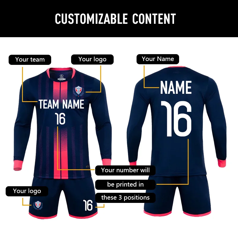 Jersey sepak bola lengan panjang kustom kosong 100% poliester putih Kit  latihan sepak bola penuh pakaian sepak bola kosong pria