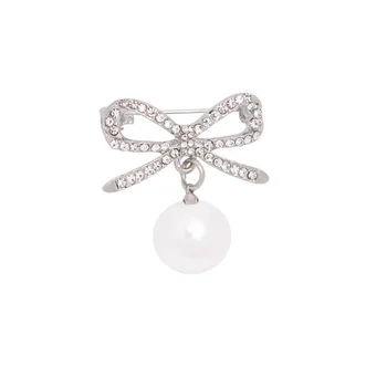 Fashion Islamic Muslim Ribbon Baby Brooches Pearl Rhinestone Bow Baby Pin Brooch