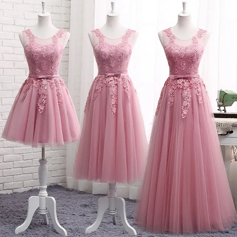 Pink/gray/champagne Color Flower Lace Bridesmaid Gowns Sleeveless Lace A  Line Tulle Bridesmaid Dresses - Buy A Line Tulle Bridesmaid Dresses,Flower  Lace Bridesmaid Gowns,Pink Dress Product on Alibaba.com