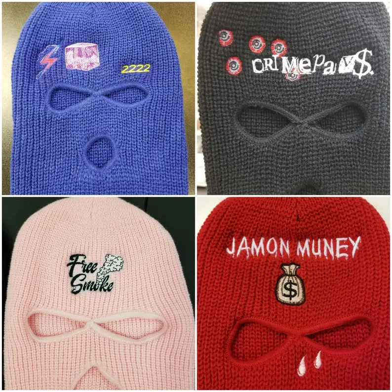 Designer Custom Ski Mask Outdoor Black Face Jacquard Logo Fabric One Hole Knitted Balaclava