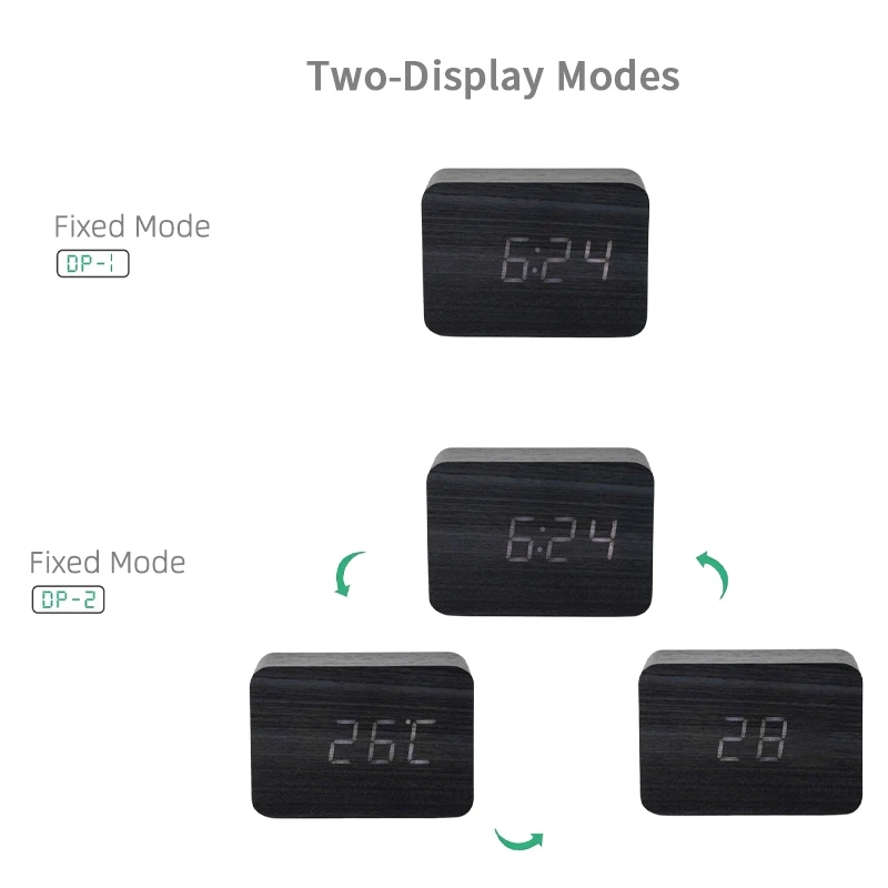New Product Wood Look Alarm Function Indoor Temperature Voice-activated LED Smart Digital Clock