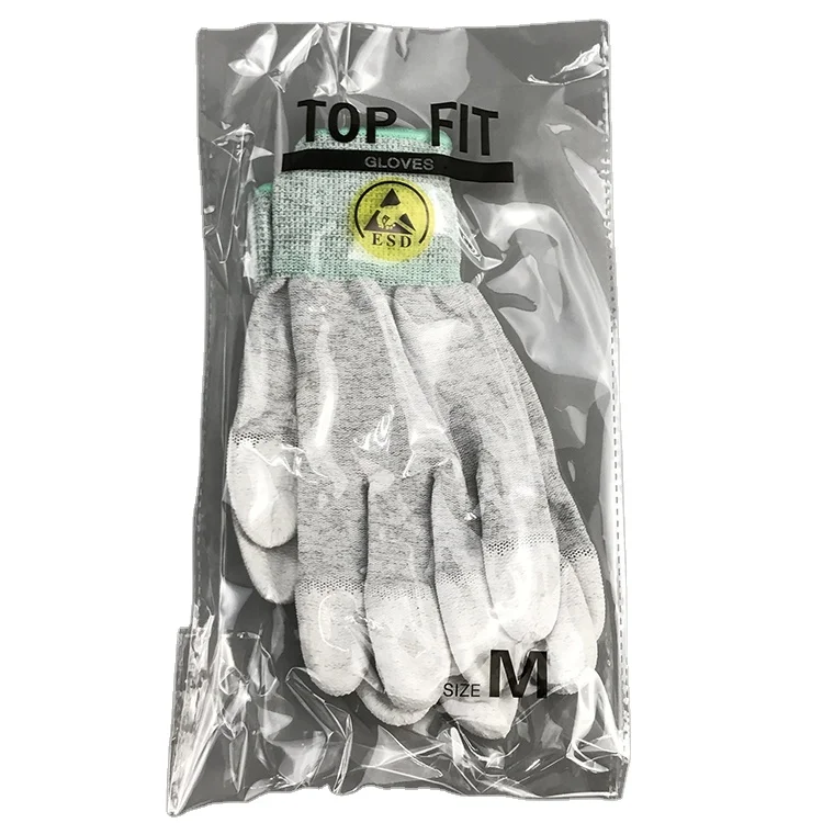 Fusselfreie Elektronik-Handschuhe 13G Graue Kohlefaser-Nylon  PU-beschichtete Finger Antistatische ESD-Arbeitshandschuhe| Alibaba.com