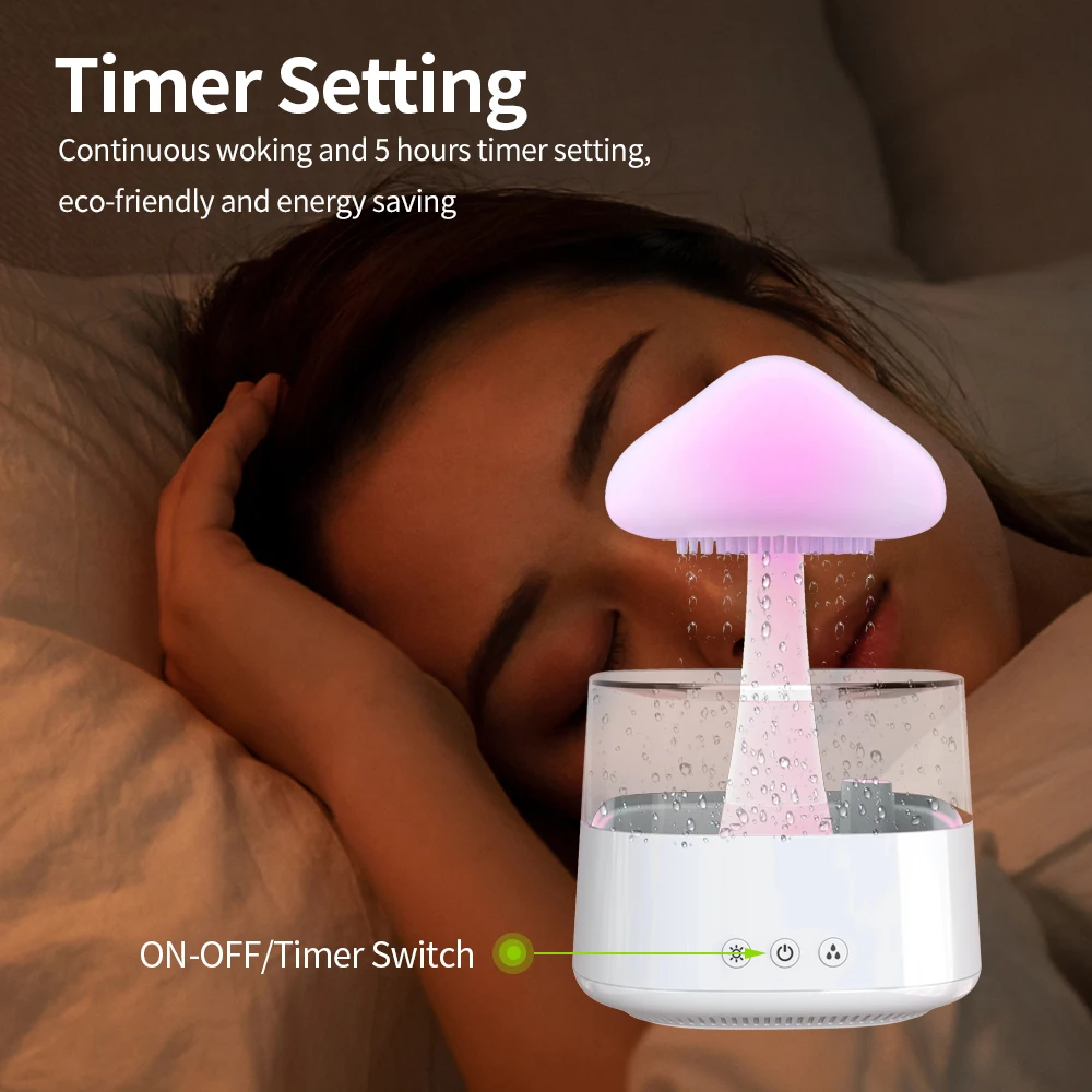 Wooden Color 450ml 7 Color Night Light White Noise with Rain Sounds Rain Cloud Humidifier to Relaxing and to Aid Sleep