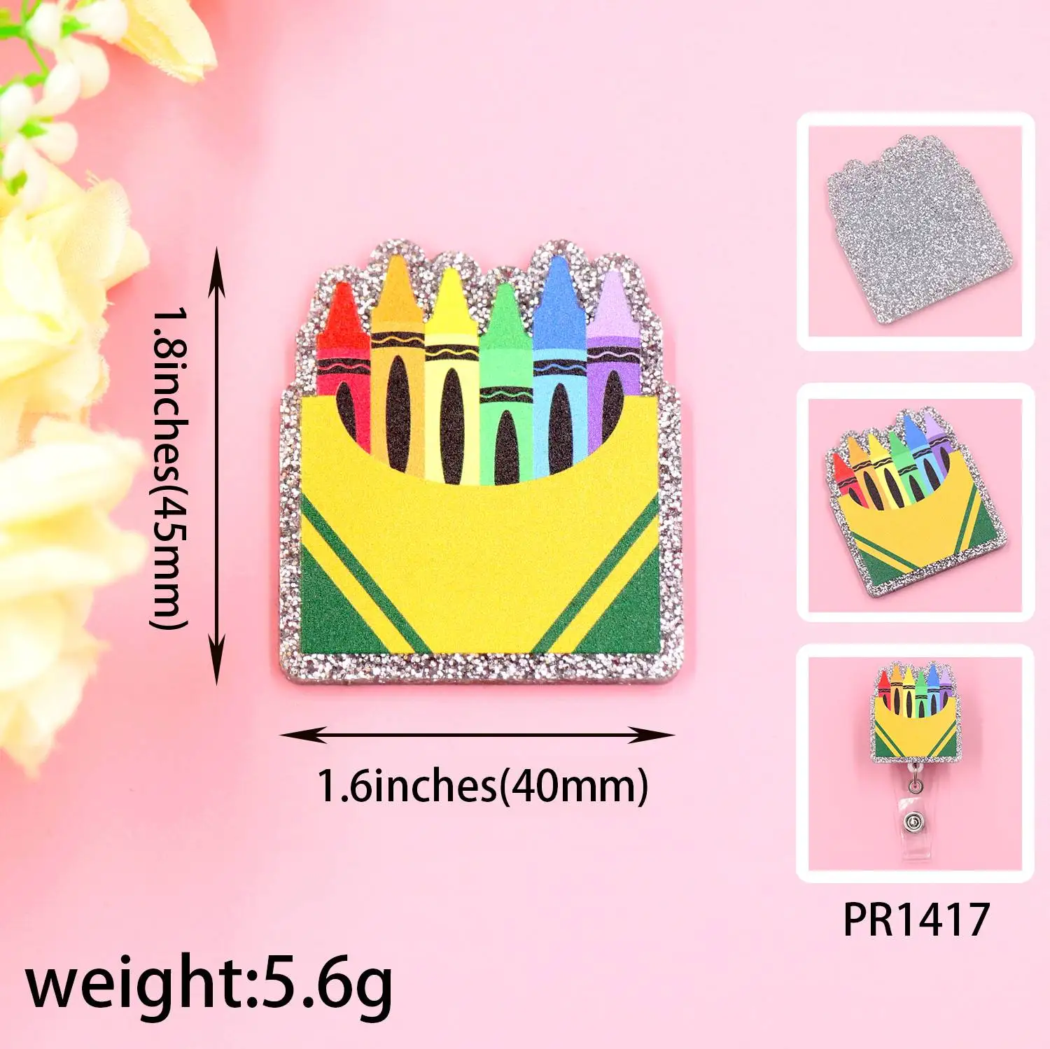 ZSHPR1417 Set of 4 Acrylic Badges Holder Accessories Rainbow Flower Apple Teacher Crayon Design Back to School for Token Use manufacture