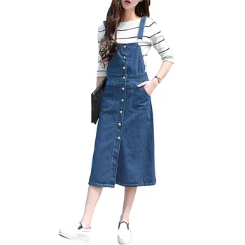 knee length denim jumper skirt