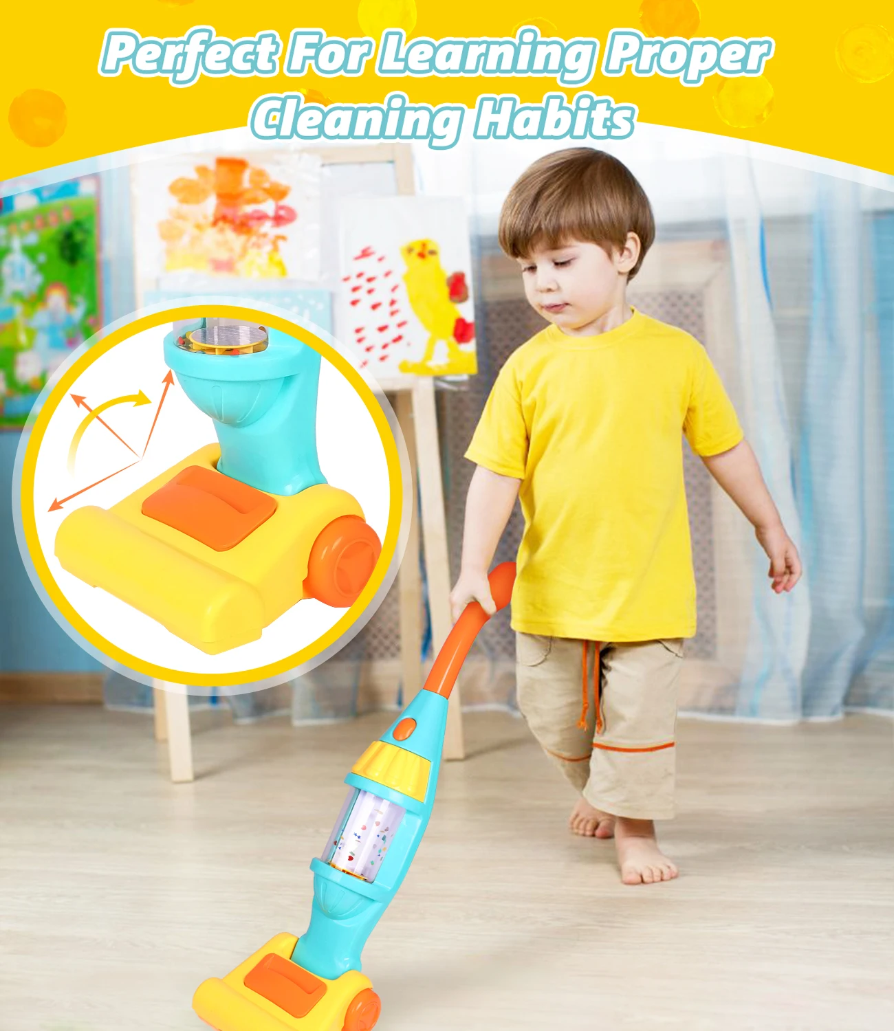 Exercise N Play 2IN Kids Vacuum Cleaner Pretend Play House Keeping  Cleaning Play Set with Realistic Sounds Whirling Stars