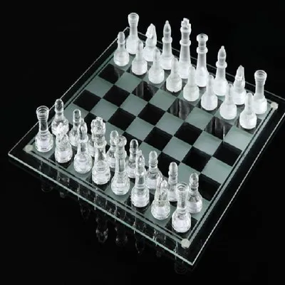 Glass Chess Set Elegant Design Durable Build Fully Functional 32 Frosted and Clear Pieces Crystal Chess Board Youth Adults Play