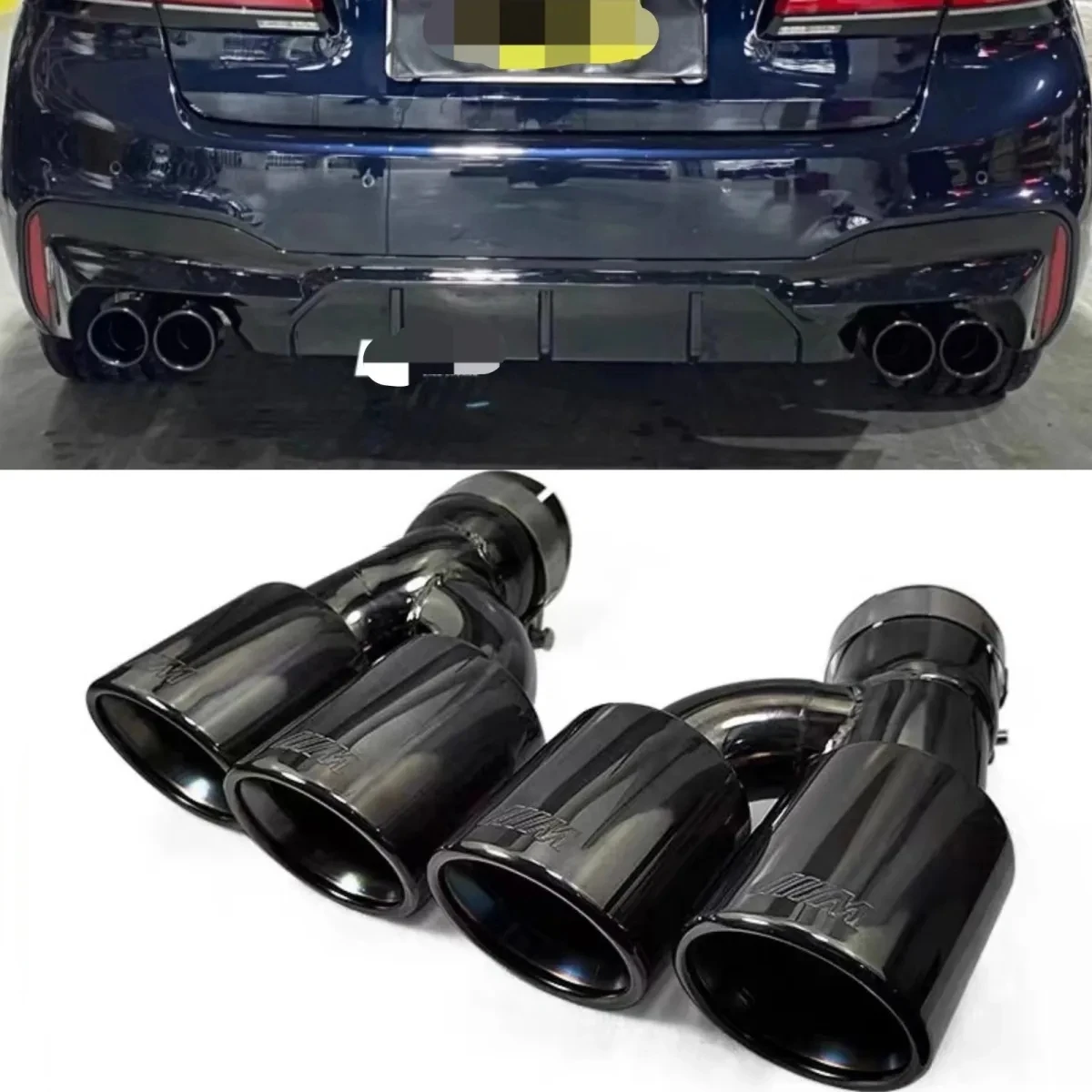 18-23 5 Series G30 G38 525i 528i 530i Quad Exhaust Tips Titanium Alloy Gloss Black M Performance Style Muffler Tips for BMW