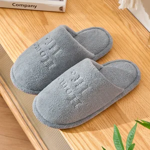 Fashion Couple's Comfortable Anti-Slip Home for Slippers Soft Cotton Plush TPR Features Spring Autumn Winter Warm Print Slides