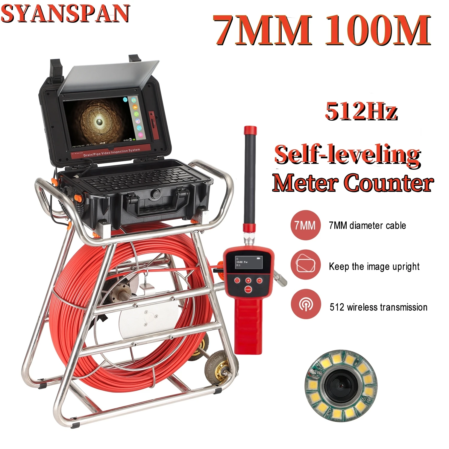 Pipe Camera 10.1inch1080P Touch Screen 512Hz Transmitter Self-leveling Sewer Video Camera Meter Counter Inspection Camera Pipe With Locator details