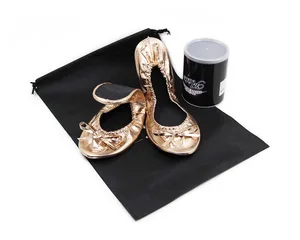 Women's Anti-Slip PU Ballet Flats Disposable Slip-On Party Shoes with Light EVA Insole and Heel Bag Packed in Tube Box