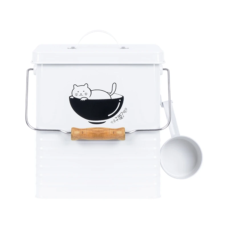 Cute Cat Litter Storage Canister with Lid Galvanized Iron Metal Dog Food Storage Bucket Airtight Pet Food Containers