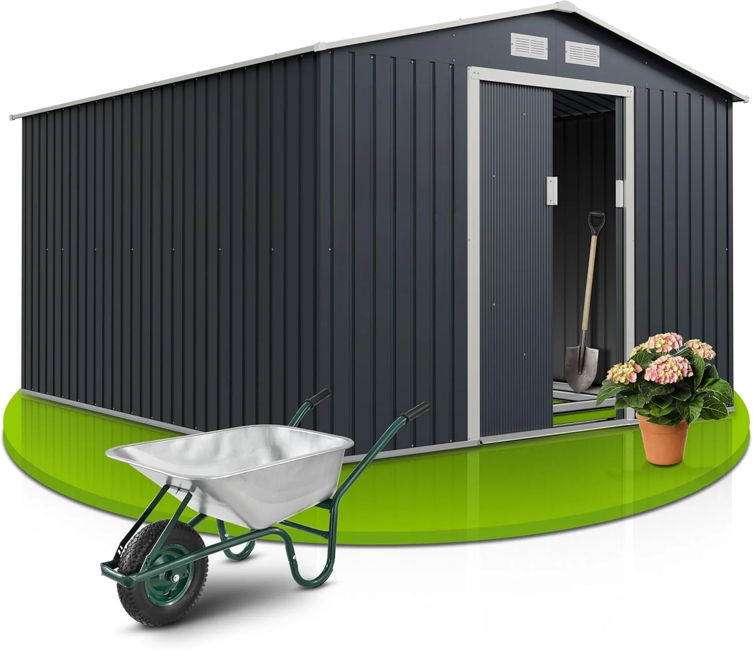 Garden House Tool Shed Metal Tool with Gable Roof and with Sliding Door  Storage House for Europe