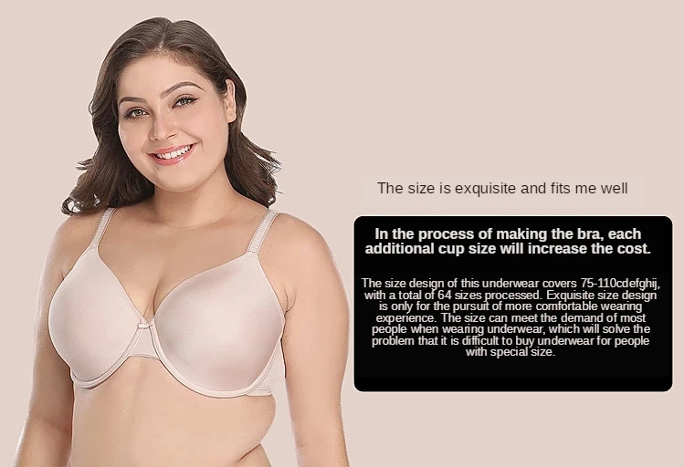 Comfort E F G Cup Europe And America Brassiere Fat Women Big Cup Big Boobs Non Padded Large Size Thin Cup Plus Size Silk Bra