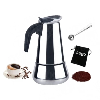 6 Cup Espresso Coffee Maker With Tote Bag & Clip Spoon, Stove Top Travel Italian Stainless Steel Moka Pot Cafe Maker Online Gift