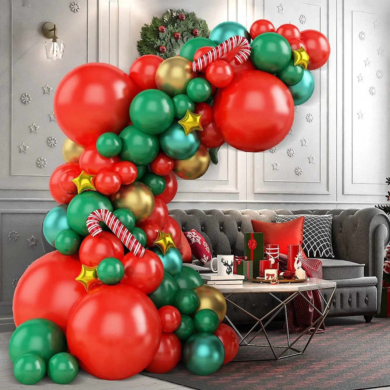 Christmas Balloon Garland Arch Kit With Xmas Red White Candy Balloons 