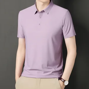New Summer Men's Short-sleeved T-shirt Top Ice Silk Seamless Polo Collar Summer Clothing