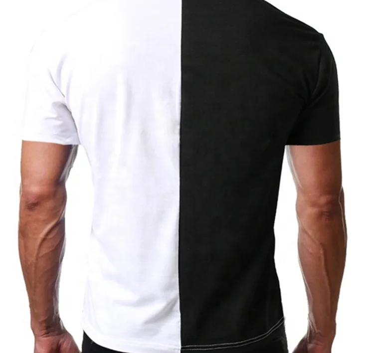 Custom Mens Two Tone Color Mens Half Black Half White T Shirt Bulk Blank Mix Color Shirt Buy Blank Shirt Different Color Shirts Patchwork T Shirt Product On Alibaba Com