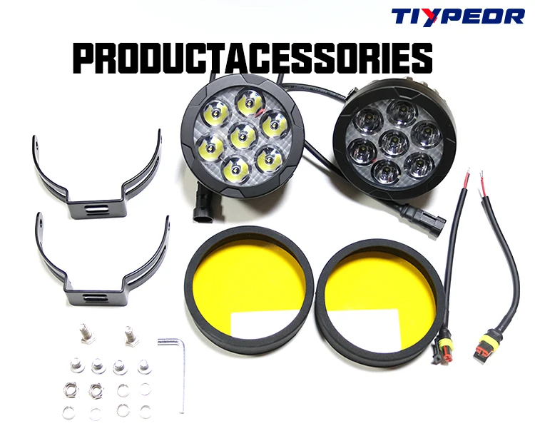 product tiypeor round 45 led work light motorcycle spotlight fog lights for 44 off road atv suv auxiliary lamp yellow mask-7