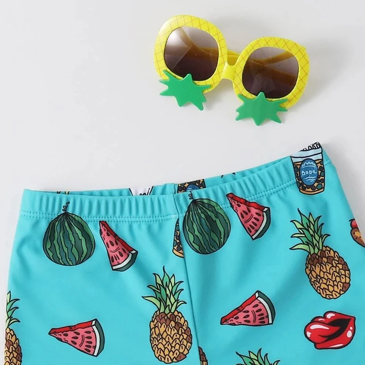 New Quick Dry Print Fruit Shorts Kids Surf Swimwear Short Swim Trunk High Stretch Hawaiian Toddler Boys Swimming Brief supplier