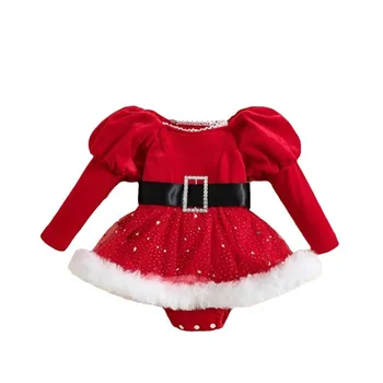 2024 Cross-border Europe and the United States Christmas baby clothes bubble sleeve yarn net skirt bag fart clothes