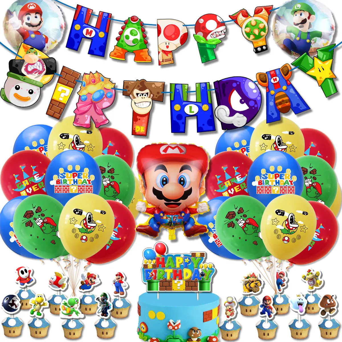 MMTX Decorazioni Feste Di Compleanno, Con Striscioni Di Buon Compleann Palloncini A Cigno Palloncino Cuore Di Elio Pompon Di Carta Cake Toppers E Palloncini In Lattice Per Fidanzata Figlia