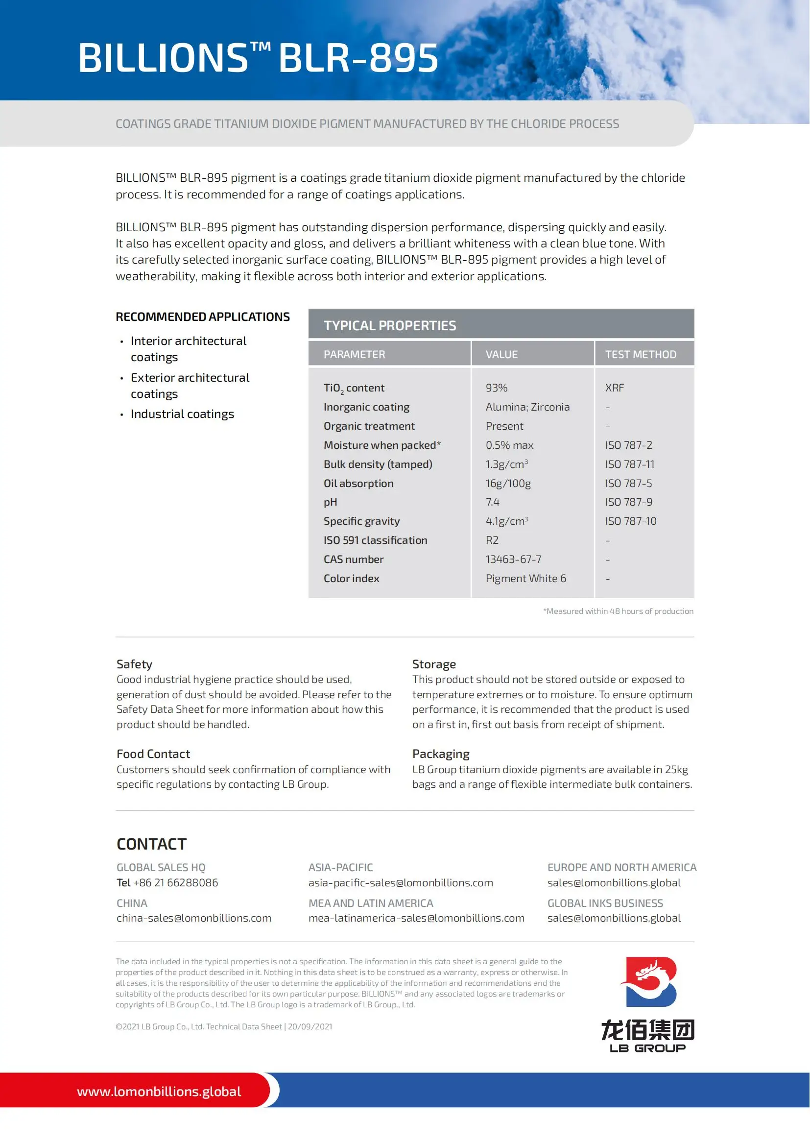 Lomon Billions Tio2 Blr895 Рутил пигмент диоксид титана хорошая устойчивость к атмосферным воздействиям