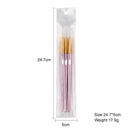 3Pcs Rose Gold Handle Grip Nail Detail Line Brush Set Stripe Drawing Art Pen Painting Flower Manicure Supplies Tools Brush